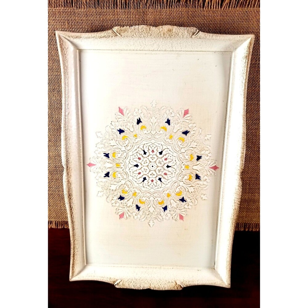 Sezzatini Firenze Florentino  Art Serving Tray Painted Wood Hand Made Italy 15x7